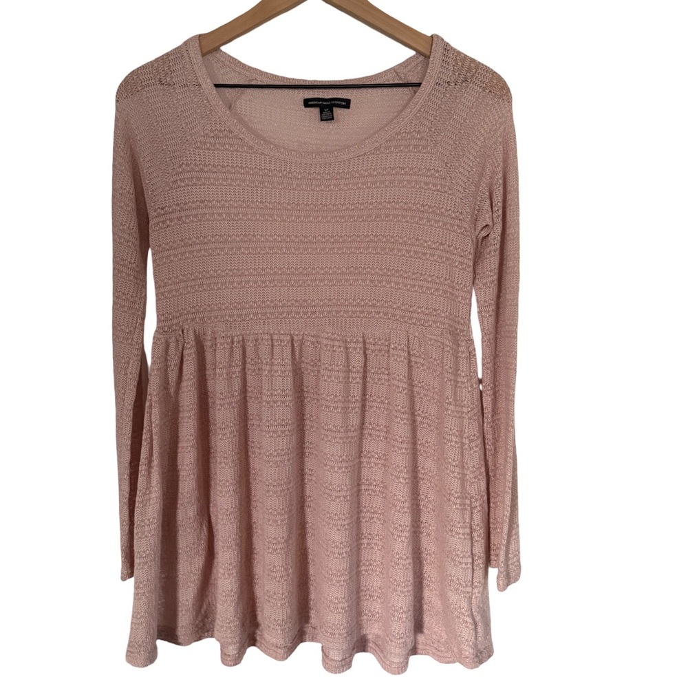 American Eagle Soft Knit Babydoll Tunic Top Blush Pink Small - Picture 2 of 7